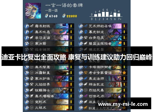 迪亚卡比复出全面攻略 康复与训练建议助力回归巅峰 迪亚卡比复出全面攻略 康复与训练建议助力回归巅峰